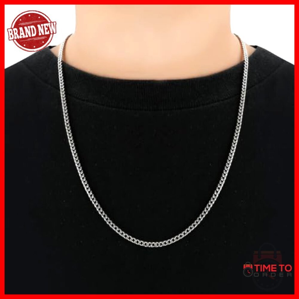 Pure Titanium Cuban Link Chain Necklace 3.5mm 60cm Lobster Clasp - Picture 3 of 7